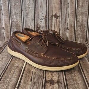 Sz 13 W Mens SAS Decksider Brown Leather Moc Toe Boat Comfort Shoes VGUC